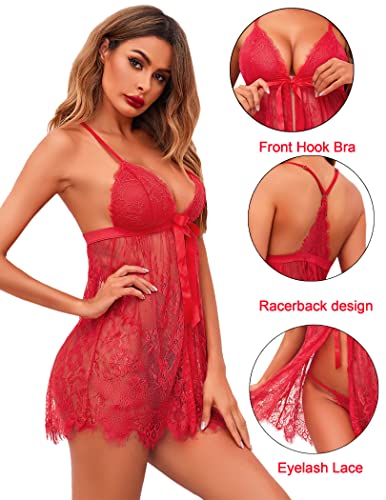 Avidlove Lingerie For Women Sexy Babydoll Lingerie Open Front Chemise Lingerie Red #TOP3