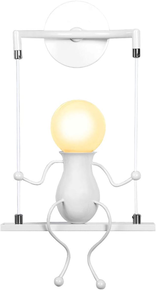 KAWELL Humanoid Creative Wall Light Adjustable Swing Metal Bedside Wall Lamp Modern Decor Wall Sconces Lighting Cartoon Doll Gift Wall Lamps LED Wall Light Fixtures Max 60W E26 White