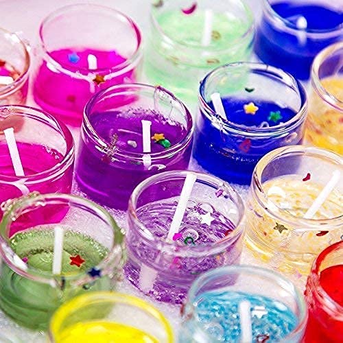 Image of Mini Glass Scented Gel Candle for Home, Office, Diwali All Kind of Festival Decoration in Glossy Multicolor (Set of 6, Size- 2.5x2.5 cm