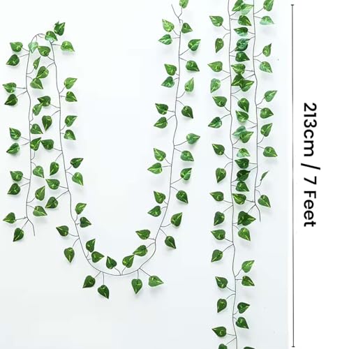 Image of Go Hooked Artificial Hanging Creeper for Home Decor (Pack of 8, 7 Ft) | Green Arrowhead Leaf Garland with 4x3 cm, 72 Leaves Each | Plastic Decorative Creeper for Balcony, Walls & Garden Decoration