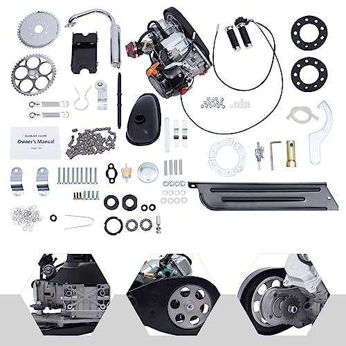 3HP 100CC Bike Engine Kit, 4-Stroke Motorized Bicycle Set Single Cylinder Gas Petrol Motorized Bicycle Scooter Belt 3600rpm