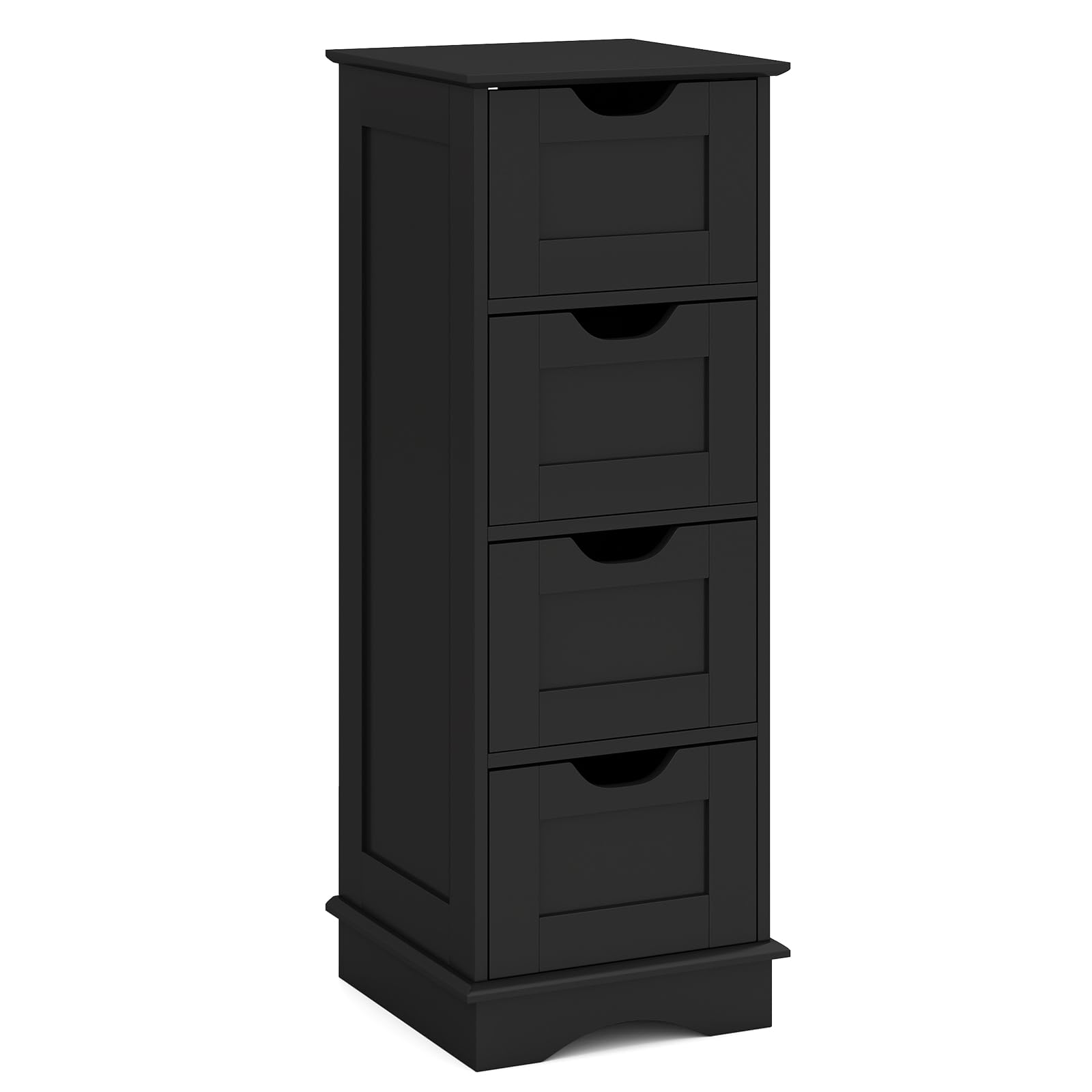 COSTWAY Bathroom Floor Cabinet, Freestanding Narrow Storage Cupboard with 2/4 Drawers, Wooden Side Cabinet Slim Bathroom Unit Organizer for Living Room Hallway (4 Drawers, Black)