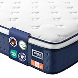 VASAGLE Double Mattress 135 x 190 x 25 cm, Hybrid Pocket Spring and Gel Memory Foam Double Bed Mattress, Medium Firm, 7-Zone Support, Edge Support, Motion Isolation, Breathable Cover, Blue RMZ226QZ03