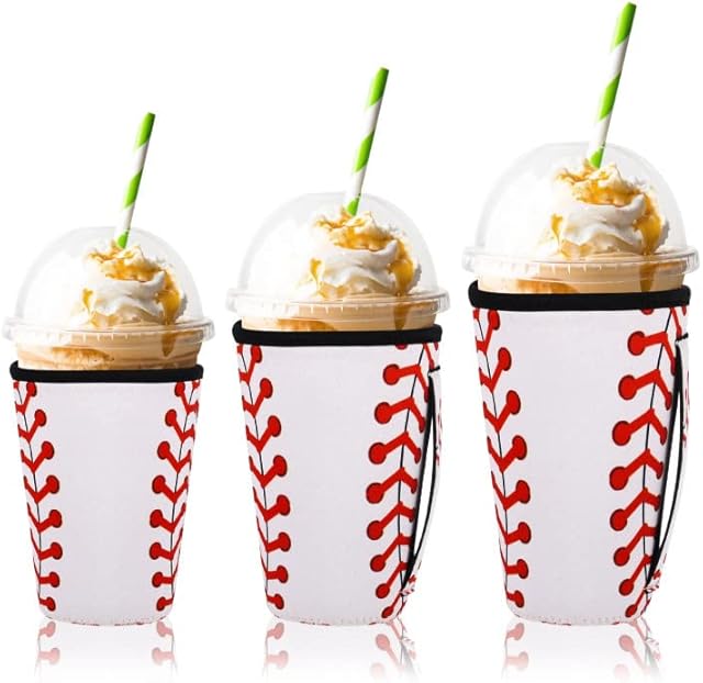 XINRUI 3 Pack Cup Sleeves for Cold Drinks Reusable Iced Coffee Sleeves Javasok Baseball Coffee Sleeve Cup Insulator for Cold Beverages and Neoprene Holder Compatible with Dunkin