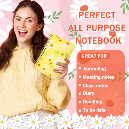Image of Resurhang 6 Pack A5 Daisy Spiral Notebooks Preppy Journal Cute Aesthetic Hardcover Ruled Notebooks with Ballpoint Pens for Christmas Office School Day Prize Gifts, 5.5 x 8.3 Inch