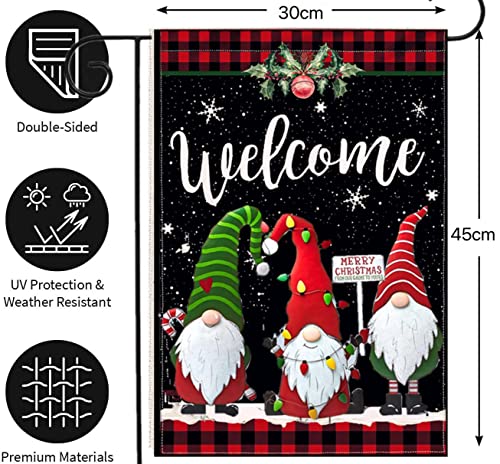 Merry Christmas Garden Flag 12X18 Double Sided,Holiday Winter Garden Flag,Gnomes Welcome Yard Flags For Outside, Yard Decorations Outdoor Buffalo Plaid (Christmas) #TOP2