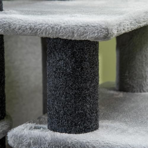 PawHut Hundetreppe 3/4 Stufen 66 cm Hoch Haustiertreppe mit Schlafhöhle, Rampe, Sipielball, Katzentreppe für mittelgroße Katze Hunderampe Einstiegshilfe für Bett, Sofa, Couch, Grau
