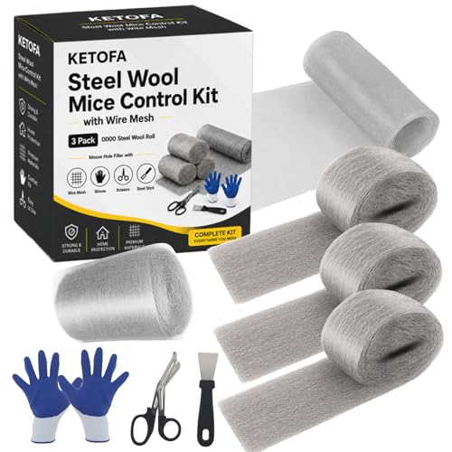 Steel Wool Mouse Control Set – 3 Pack with Gloves & Scissors