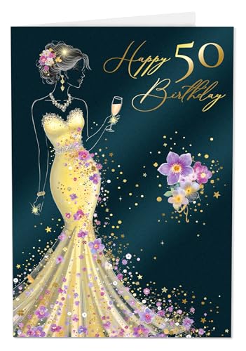 Joli Coon Biglietto auguri compleanno 50 premium STARDUST Lady – Biglietto auguri compleanno 50 anni donna con busta in carta premium e autentico sigillo in cera