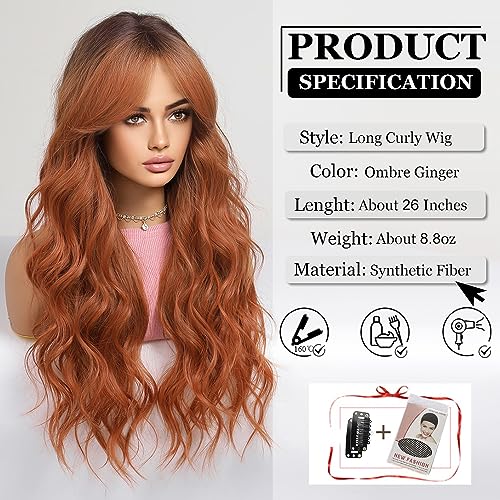 Esmee Long Wavy Ombre Ginger Auburn Wigs for Women Natuaral Synthetic Hair Heat Resistant Wig for Daily Party Cosplay Use - Image 2