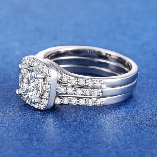 2.8 Ctw Moissanite Wedding Ring Set for Women 3 Pieces Halo Bridal Ring Set Engagement Ring Set Platinum Plated Silver 10K 14K 18K Gold Promise Rings for Her4