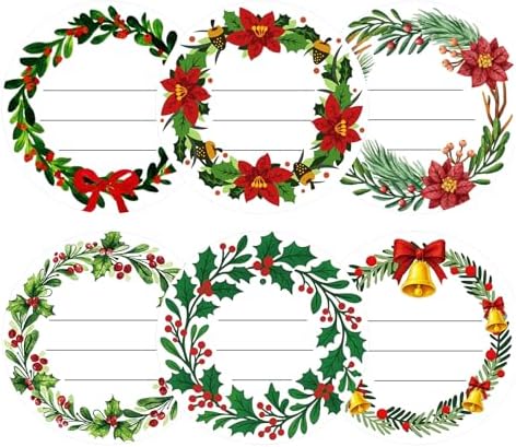 G2PLUS 120Pcs Christmas Gift Stickers - 2 Inch Round Writable Self-Adhesive Stickers, Christmas Holiday Wreath Labels for Gift Wrapping, Party Favors, DIY Crafts(White Red Green)
