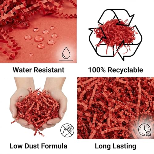 Image of BOX USA Red Crinkle Paper Filler (40lb) - Shredded Paper for Basket Stuffing, Shipping, Packaging, Confetti, Crafts & Holidays - Crinkle Cut