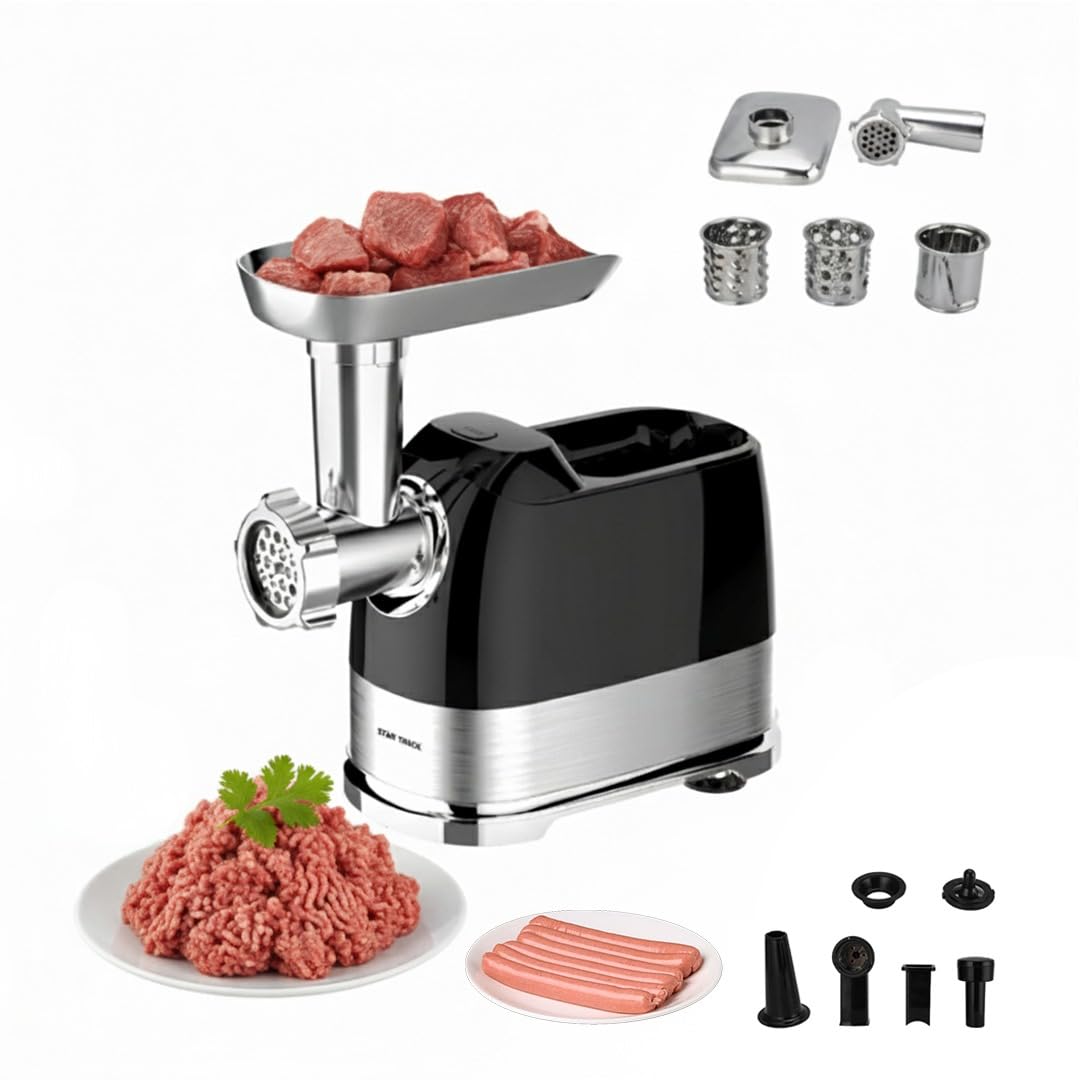 Meat Grinder | Stainless Steel Meat Mincer & Kibbeh Maker with Sausage Nozzles & Shredding Blades | Premium Home Kitchen Appliance | 1300W Lock Power | 100% Copper Motor | ST-BID-MG1300