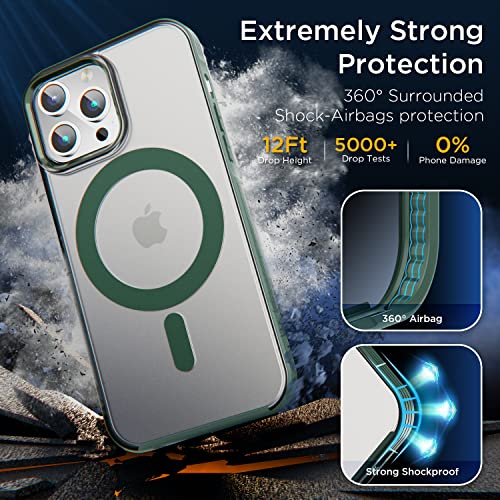 Magnetic Bumper Case For Iphone 14 Pro Case With Magsafe, [Strong Magnet] [12Ft Military Grade Protection] Slim Translucent Matte Mag Safe Phone Cover For (Apple 14Pro, Frosted Alpine Green) #TOP1