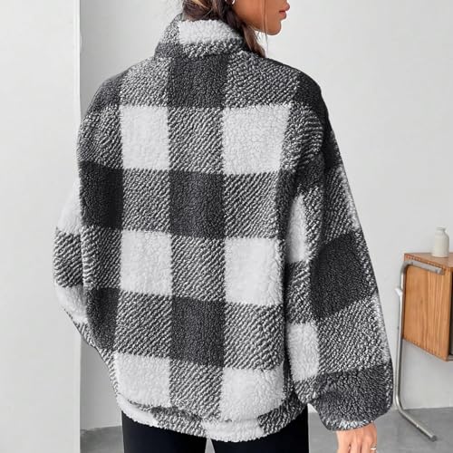 Sherpa Sweatshirt Women Long Sleeve Oversized Plaid Quarter Zip Pullover - image 3