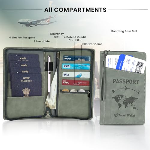 Image of Storite RFID Blocking PU Leather Travel Passport Holder, 1Pk | Cover Case, Travel Wallet, Document Organiser, Removable Hand Strap, For Men & Women