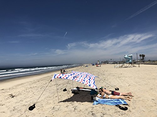 Image of Neso Portable Beach Tent Sun Shelter with Sand Anchor - Lightweight Beach Shade Canopy - Easy Setup for Family Outings - Patented Reinforced Corners - UPF 50+ Sun Protection - 7 x 7ft - USA Waves