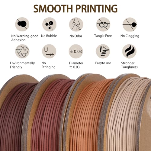 Image of 30% Real Wood Fiber 3D Printer Filament Bundle, 3 D PLA Printing Print Filament 1.75 mm, + /-0.03mm & 2.2 lbs, Walnut, Oak, Cherry, Teak, 250g X 4 Pack