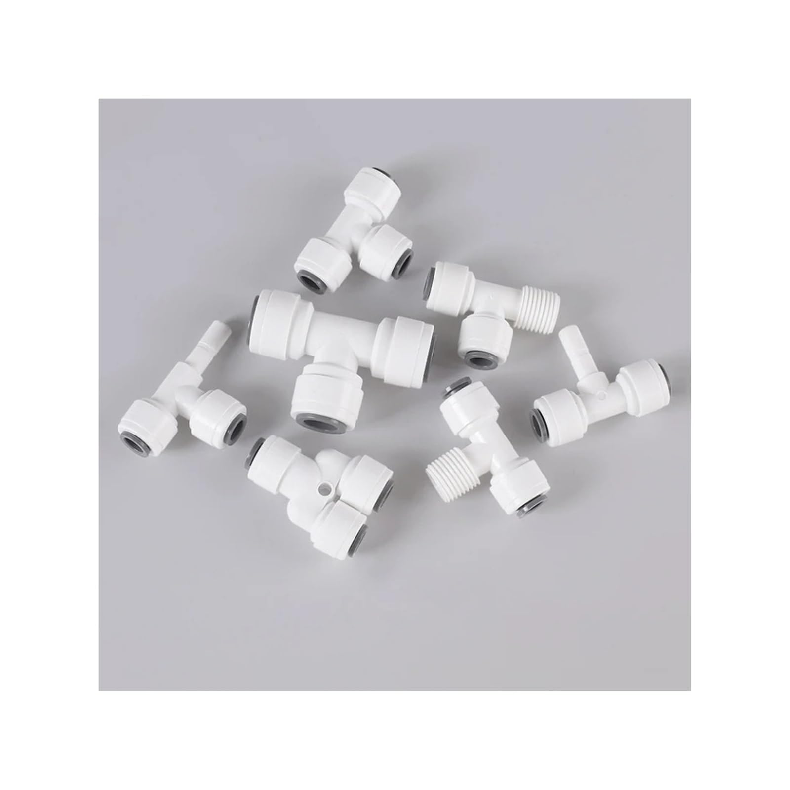 Conector de agua RO en T tipo T, conector de tubo de manguera de conexión rápida de rosca macho hembra de 1/4" 3/8" for sistema de ósmosis inversa de filtro de agua(JSQMK046,50 pcs)