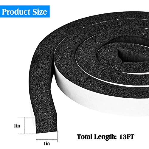 Foam Strips With Adhesive, 1 Inch Wide X 1 Inch Thick, Neoprene Weather Stripping High Density Closed Cell Foam Tape Seal For Doors And Windows Insulation, Total 13 Feet Long(6.5Ft X 2 Rolls) #TOP1