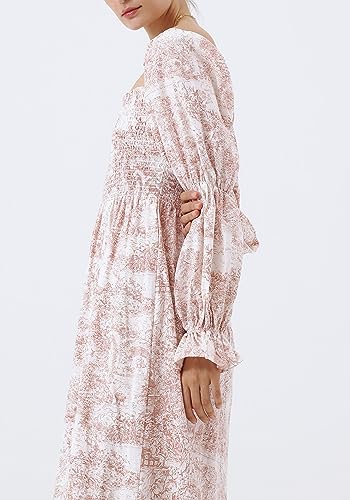 Image of NOTHING FITS BUT Women Linen Cotton Dress, Floral Pattern Yuki Gown, Women Casual Dress, Off Shoulder Frock