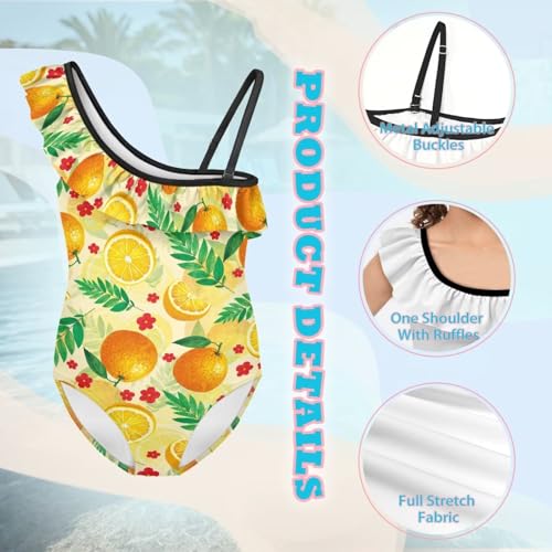 Image of Girls One Piece Bathing Suit,Slim-Fit Ruffle Strap Swimsuit with Adjustable Strap Quick Dry Summer Beach Swim Suit