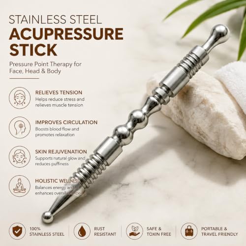Image of Acupuncture Pen, Facial Reflexology Tools Stainless Steel, Trigger Point Massager Tool, Deep Tissue Massage Tool 1 pcs (Accupresour pen 4)