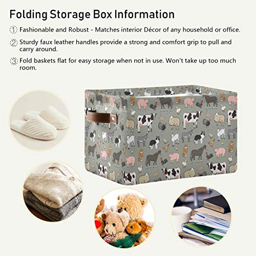Keepreal Farm Animals Pattern Rectangle Storage Bin, 15 X 11 X 9.5 In, Collapsible Organizer Storage Basket For Home Décor #TOP4