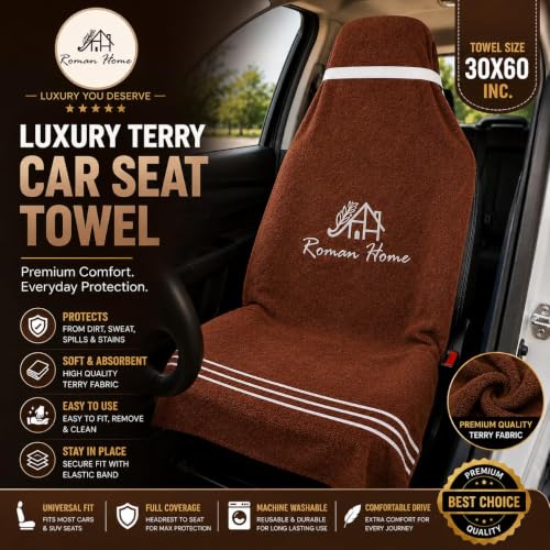 Image of ROMAN HOME Car & Office Chair Towel with 2 Tie Knots| Super Soft 400 GSM (2, car browen)