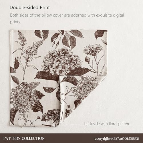 Image of Foindtower Set of 2 Linen Floral Throw Pillow Covers Vintage Accent Print Decorative Cushion Covers Farmhouse Boho Home Decor for Sofa Chair Couch Bedroom Living Room,24x24 Inch,Dark Brown