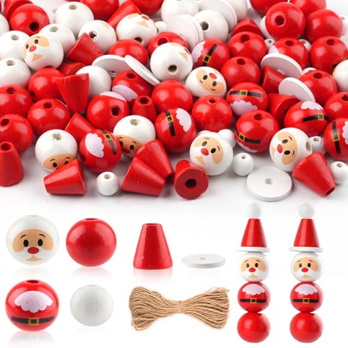 Hopton Holzperlen Set - 120PCS Holzkugeln mit Weihnachtsmann Gesicht,...