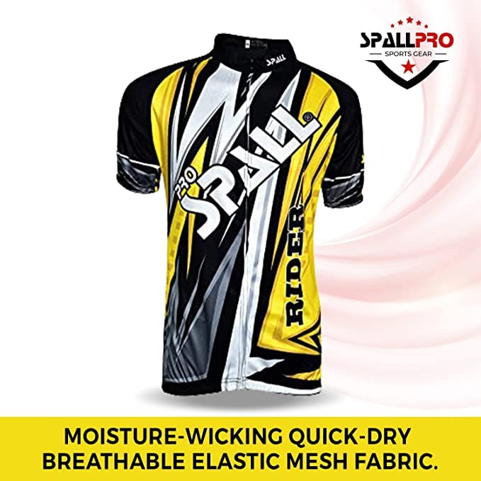 SPALL PRO US Breathable Cycling Jersey Men Set - Short Sleeves Full Zipper Quick-Dry Bike Shirt with Pockets + Padded Shorts (Yellow, Medium)