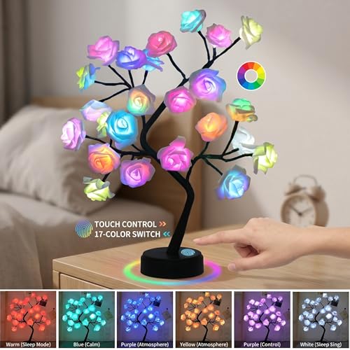 Lampe LED rose télécommande résout éclairage sombre table amovible tactile