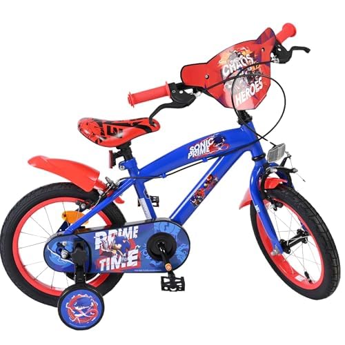 Volare SEGA Sonic Kids Bike | Ages 3.5-5 | 14 Inch Wheel | 2 Handbrakes (Front & Back Wheel), Removable Stabilisers, Chain Guard & Pedal Reflectors | Adjustable Saddle Height | Gift for Girls & Boys
