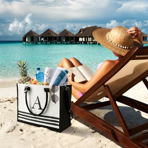 Personalized Initial Monogrammed Canvas Tote Bags, Gifts for Women Teachers Birthday Graduation Beach4