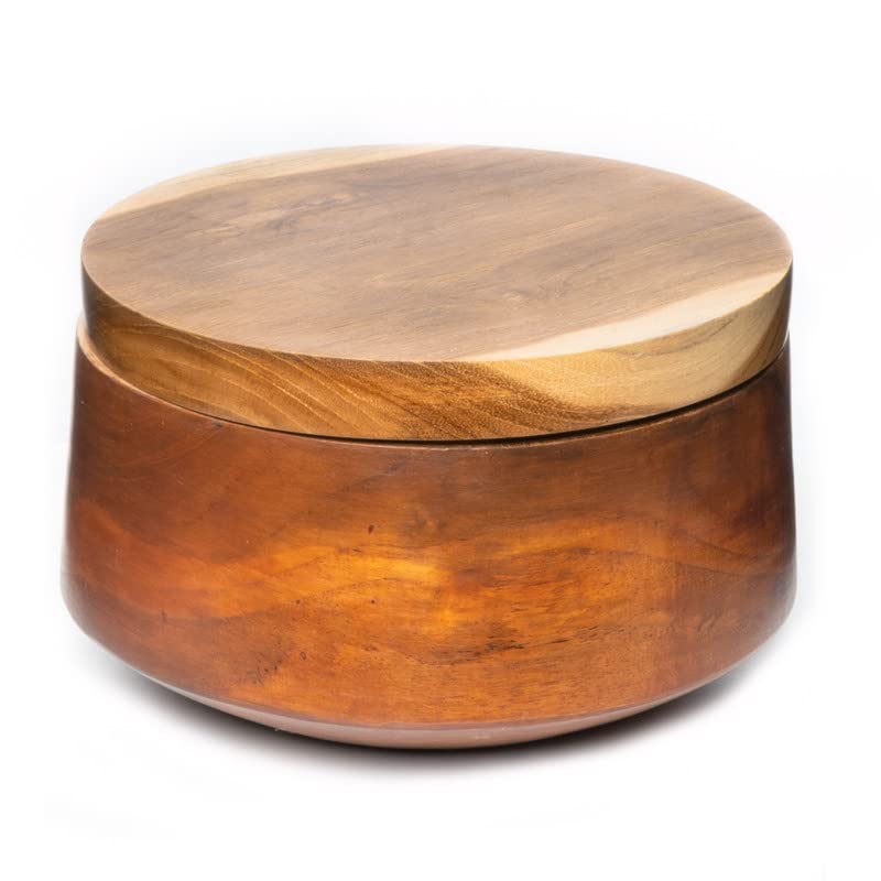 Javanese Jumbo Rounded Edge Mushiwan Teak Wooden Bowl with Lid - 8" Diameter- Hot & Cold Friendly, Ultra-Durable- Japan-Inspired Custom Design Handcrafted by Indonesian Artisans