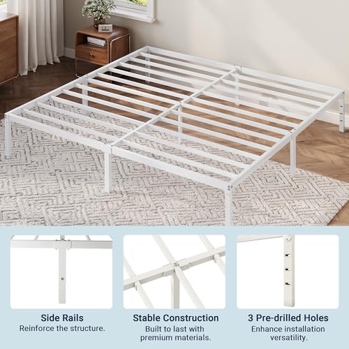 Image of Allewie King Size Bed Frame, 12 Inch Metal Platform Beds with Storage Space, No Box Spring Required and Easy Assembly, White