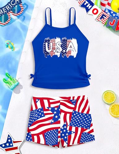 Image of NAPU Girls Tankini Swimsuit Tropical Swimsuit with Boyshort 2 Piece Bathing Suit for Girls Swimwear Set 5-12 Years