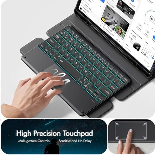 Image of Keyboard Case Cover for Samsung Galaxy Tab A9 Plus / A9+ 11-inch SM-X210 with Smart Gesture Trackpad, 7 Color Backlit, 360-degree Rotatable Folio Case, Magnetically Detachable Keyboard