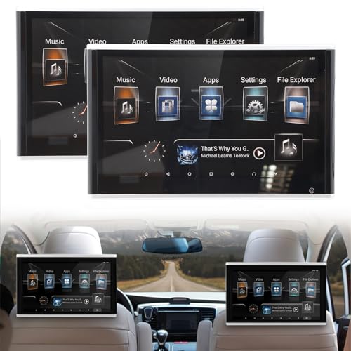 2-Pack 11.6 Inch Android 11 Touch Screen Car TV Headrest Monitor for Back Seat with Ambient Light, Support 4K Video/WiFi/Bluetooth/Airplay/HDMI Input/USB/SD Card/Mirror Link, 4+64G