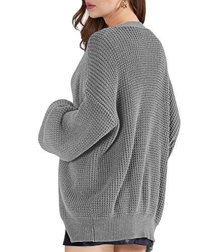 Image of QUALFORT Women's Oversized 100% Cotton Cardigan Sweater | Long Sleeve V Neck Button Down Open Front Knit Outerwear