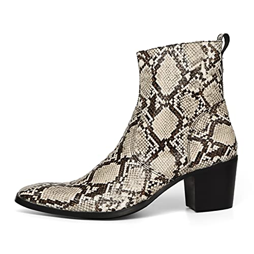 Rui Landed Ankle Boots for Men Outdoor Premium Genuine Leather Shoes Pull On Square Toe Imitation Crocodile/Snake Skin Inner Zipper High Heel2