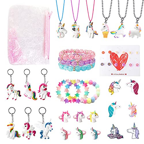 36 Pack Unicorn Party Favors Supplies-Best Friend Unicorn Brooch, Ear Studs, Bracelet, Rings, Necklaces, Keychains for Birthday Rainbow Gifts Toys