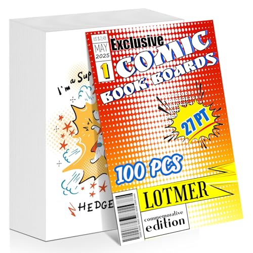 LOTMER 100ct Comic Book Boards 27PT Extra Thick Acid-Free Backing Board Current Size Comic Book Boards Durable and Coated Precision Cut Boards for Regular Comics Archival