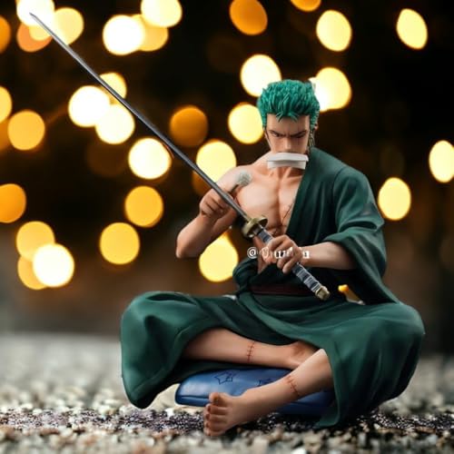 Image of FUNFOB Zoro Action Figure Height - 12cm Collectible for Anime Fans Manga Weeb PVC Multicolour | Z-oro Sitting