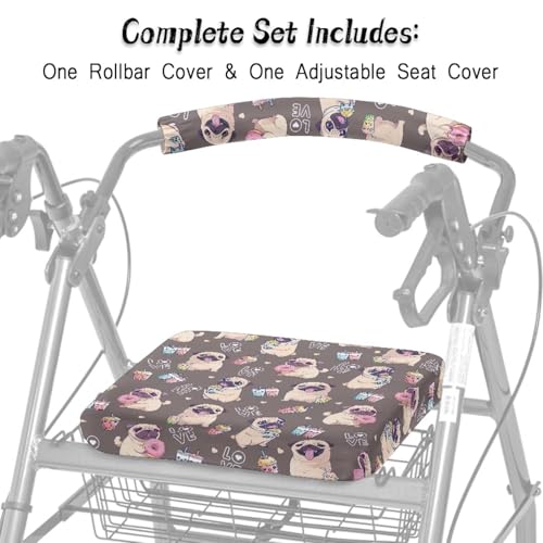Image of Rollator Accessories, Pug Soft Walker Seat and Backrest Covers, Universal Seat Covers for Seniors with Adjustable Fit