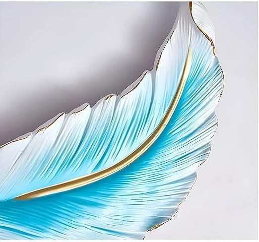 Image of Resin Antique Feather Wall Sconce|Snowy Quill Decorative Wall Light for Living Room, Hallway, Kitchen & Office-Warm White, Cool White, Natural White (Blue+Golden)