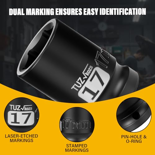 Image of 1 /2 Inch Drive 17mm Shallow Metric Impact Socket,CR-MO,6 Point Radius Corner Design,Square Chamfered Opening,Axle Nut Impact Grade Socket for Easy Removal