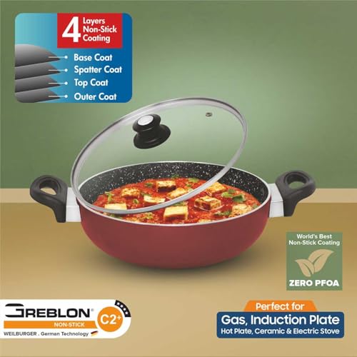 Image of Signoraware Perfecto 4 Coating Non Stick Kadhai 28cm | Gas & Induction Compatible | Low-Oil Cooking | Ergonomically Designed | Ideal for Frying, Sauteing or Preparing Rich Curries (4.5 LTR | Steel)